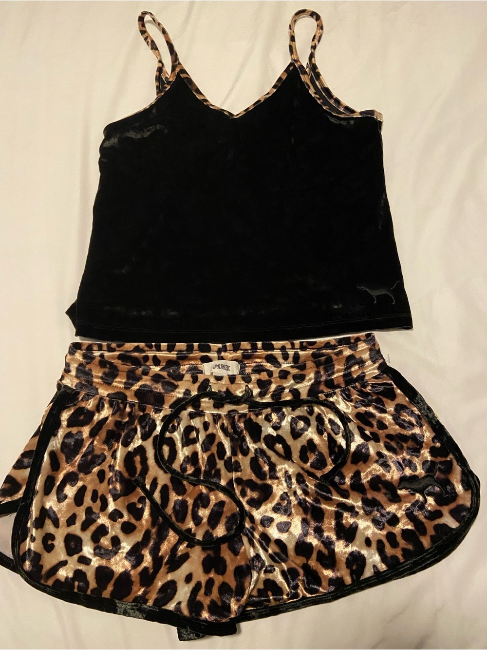 RARE! PINK by Victoria’s Secret Velvet Leopard-Print Cami & Short Set Size XS